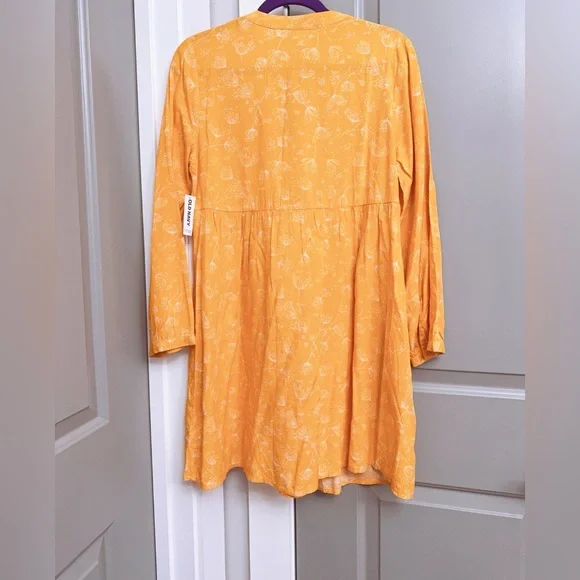 Old Navy Mustard Yellow Floral Long Sleeve Pintuck Dress Size Medium NWT - Picture 4 of 4